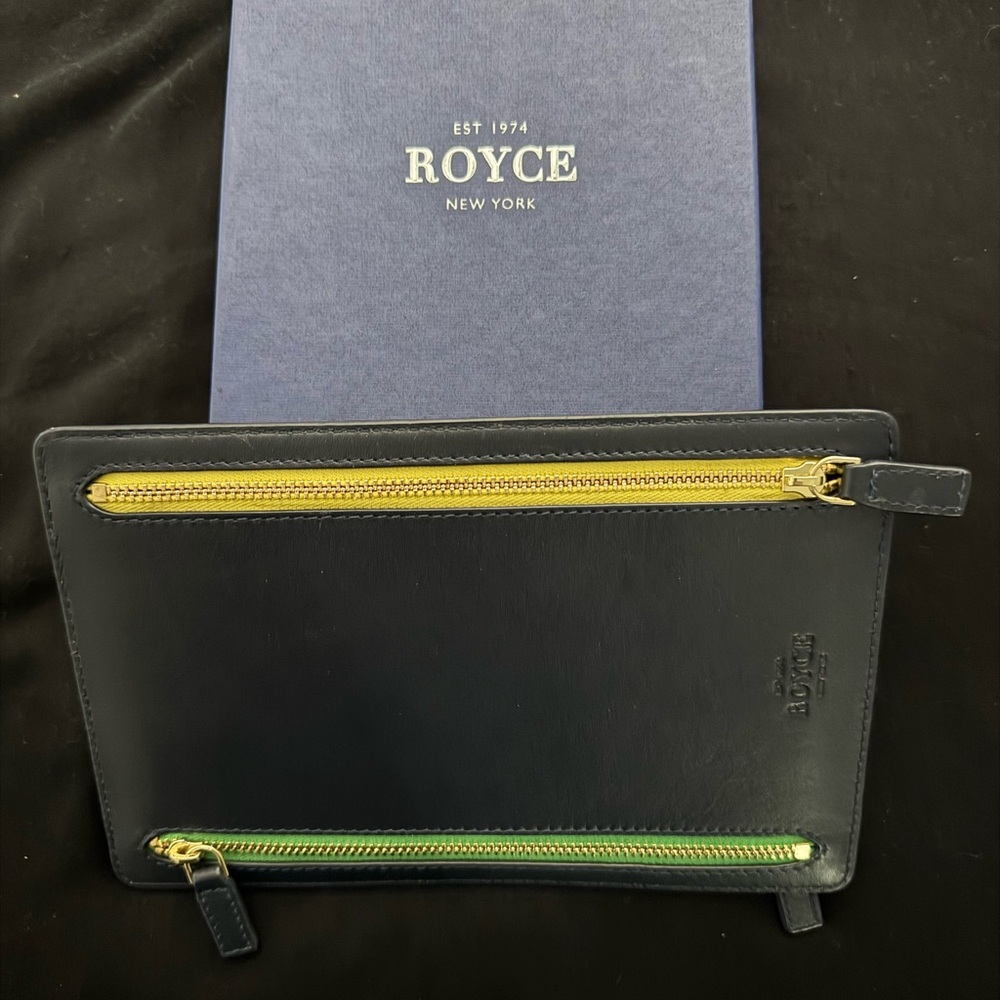 Royce New York Four Zip Travel Organizer in blue leather